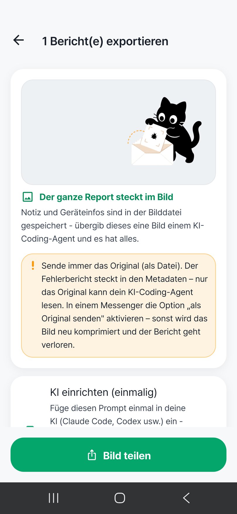 Bildschirm zum Berichtsexport