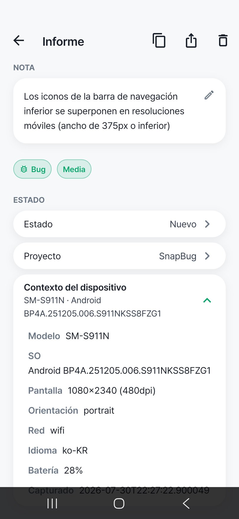Pantalla de contexto del dispositivo