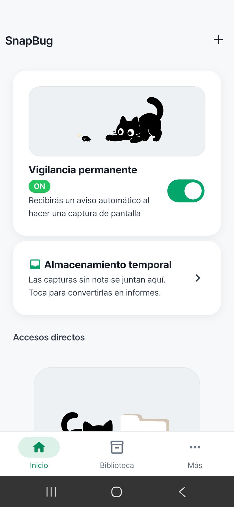 Pantalla de inicio de SnapBug