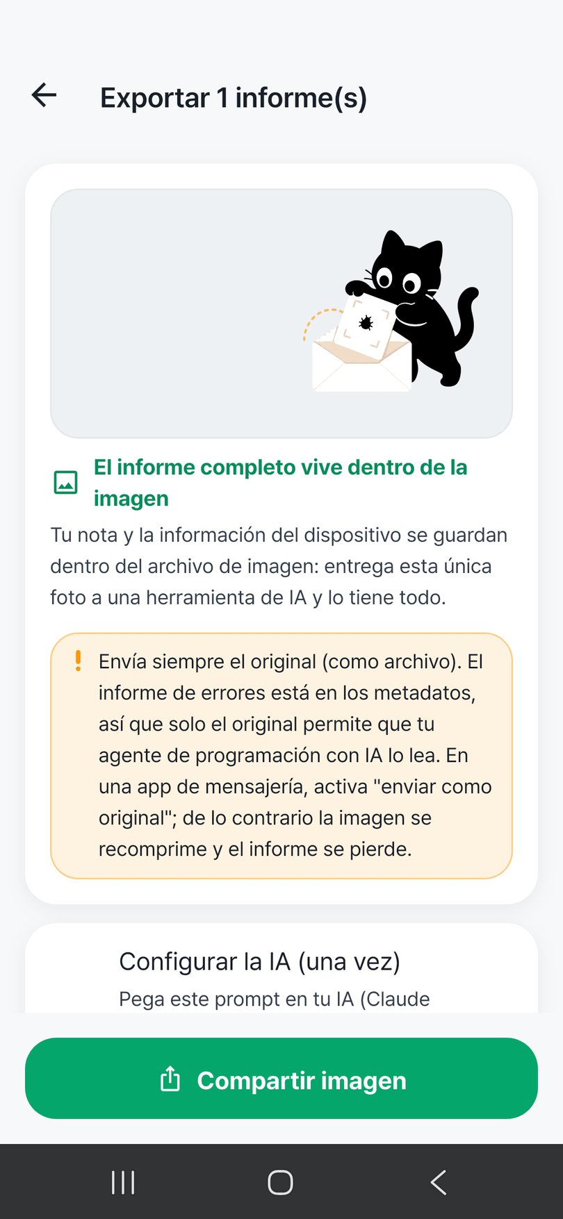 Pantalla de exportación del informe