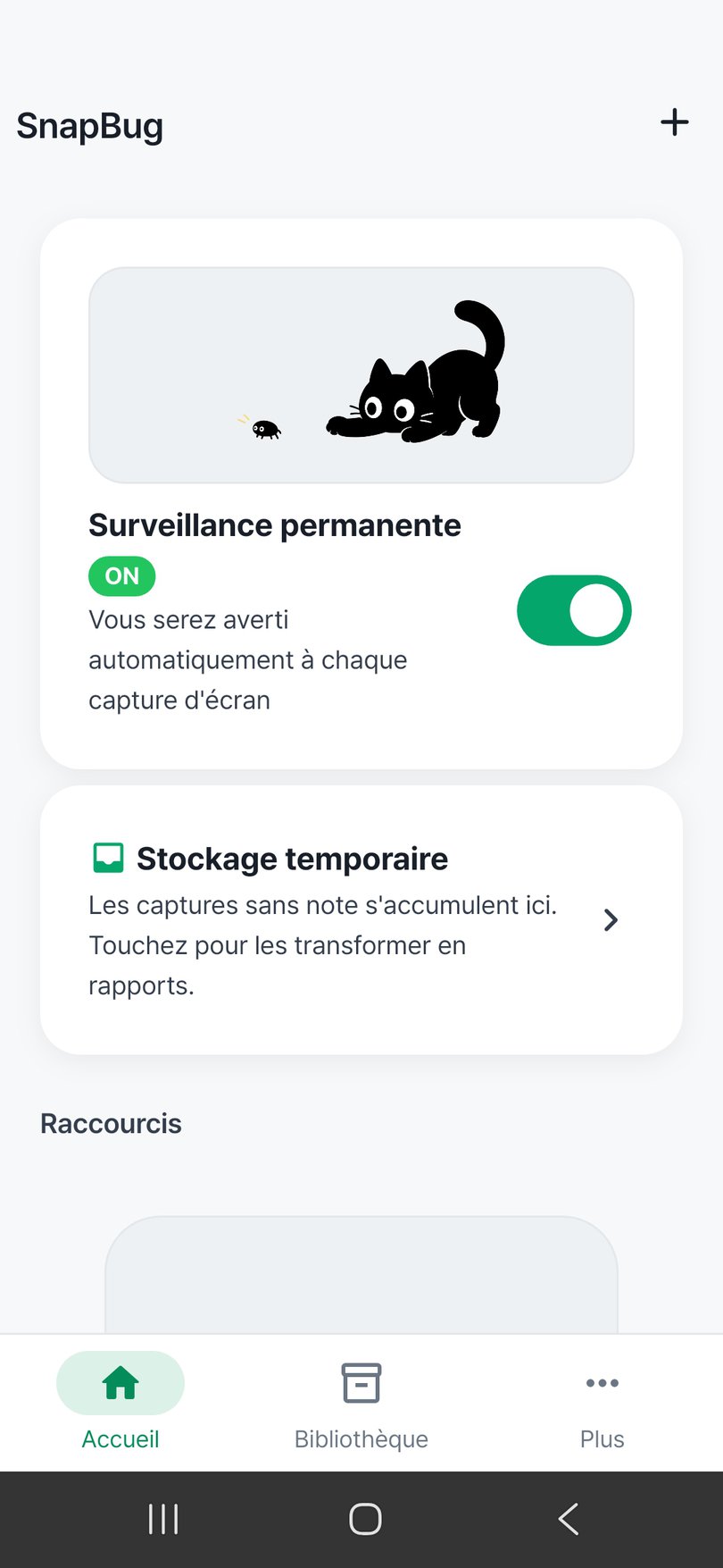 Écran d’accueil de SnapBug